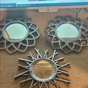 Silver Sunburst and Floral Wall Mirror Set